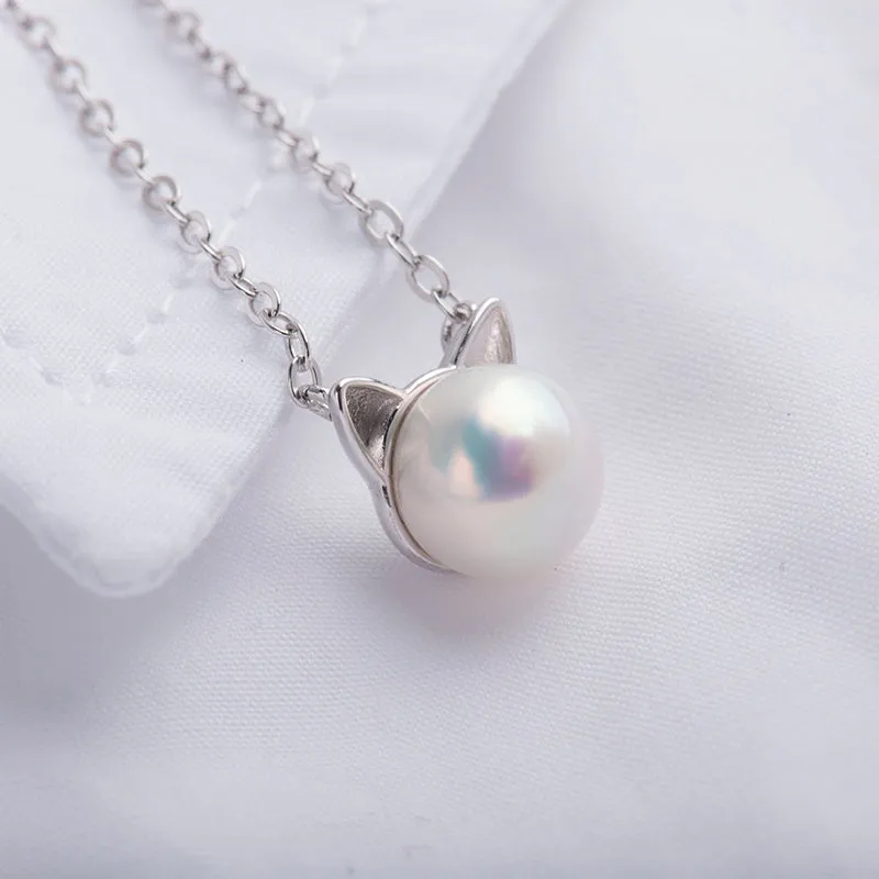 Cute Cat Pearl Pendant Necklace
