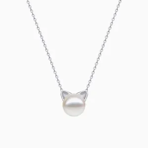 Cute Cat Pearl Pendant Necklace