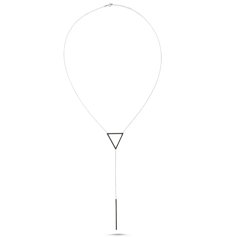 Dainty Silver Black Triangle & Line Pendant Necklace