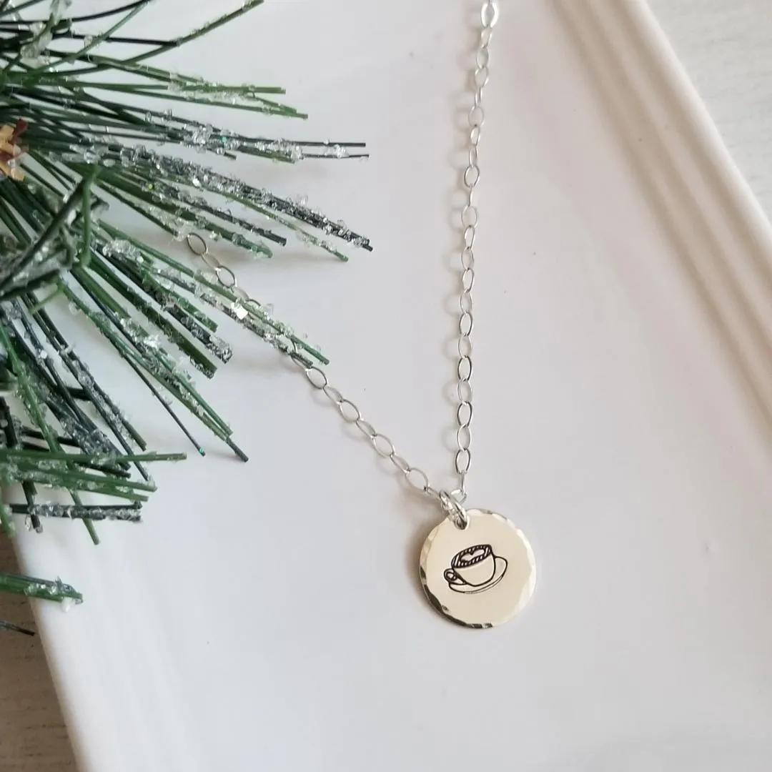 Dainty Tea Cup Charm Necklace, Drink Tea Read Books Be Happy
