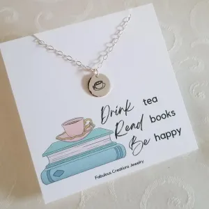 Dainty Tea Cup Charm Necklace, Drink Tea Read Books Be Happy
