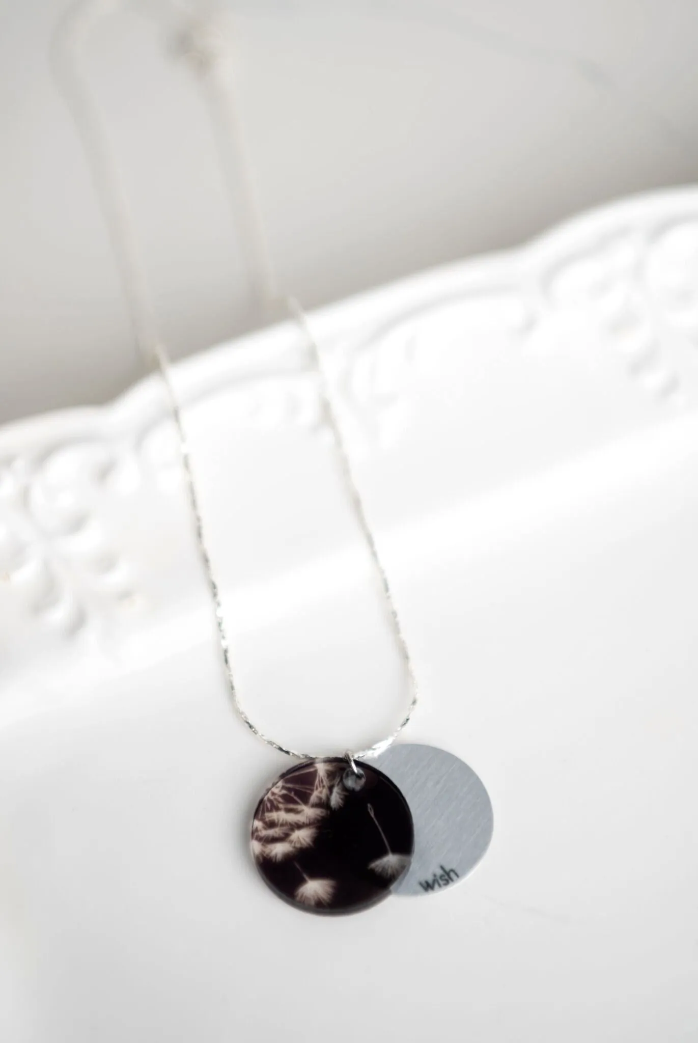 Dandelion Wishes Eclipse Charm Necklace - Silver