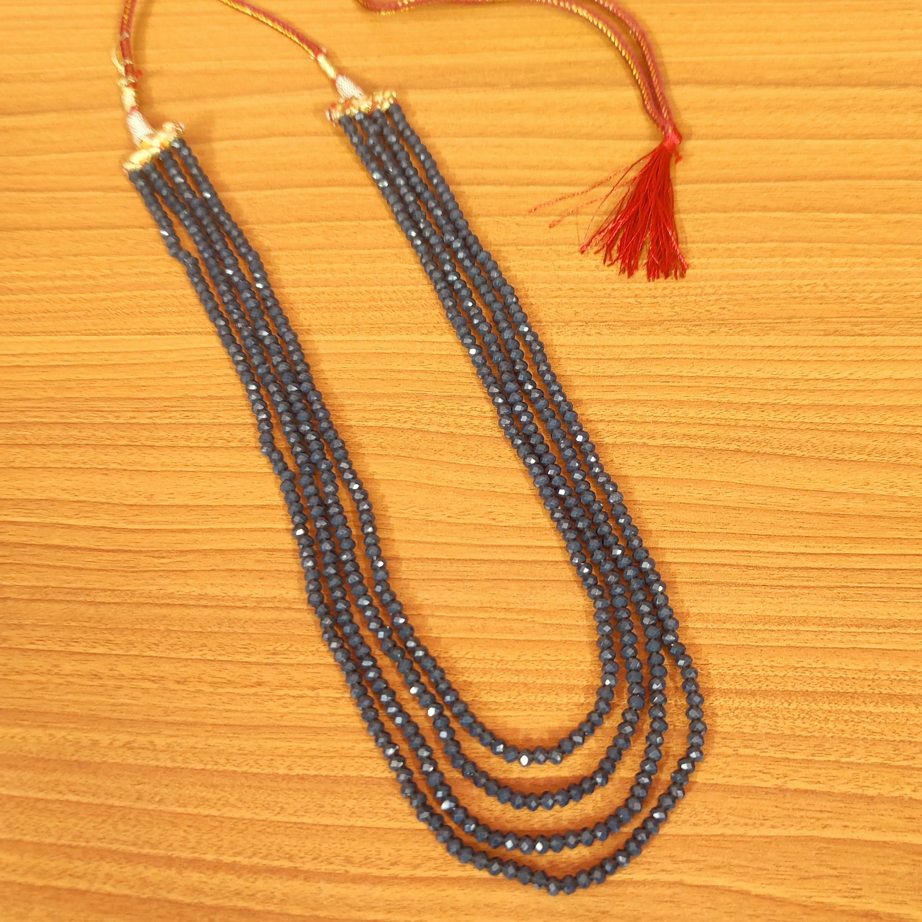 DARK BLUE CRYSTAL 4MM BEADS 4 LAYERED NECKLACE