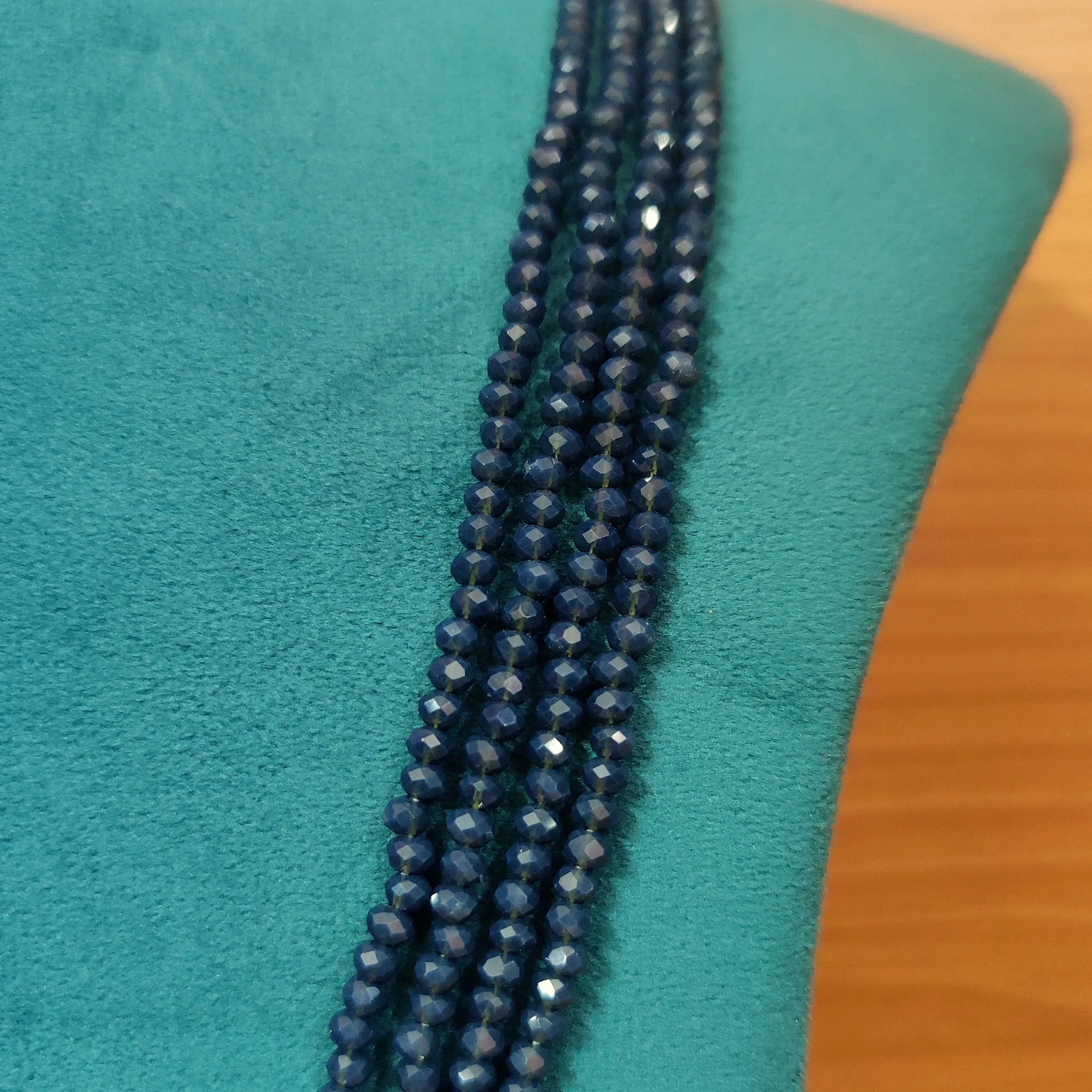 DARK BLUE CRYSTAL 4MM BEADS 4 LAYERED NECKLACE