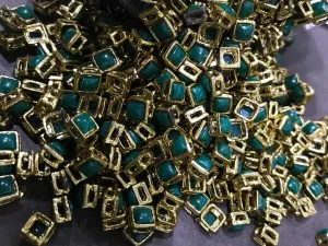 Dark Green Square Metal Kundan Stone (With Stone- 6x6 mm)