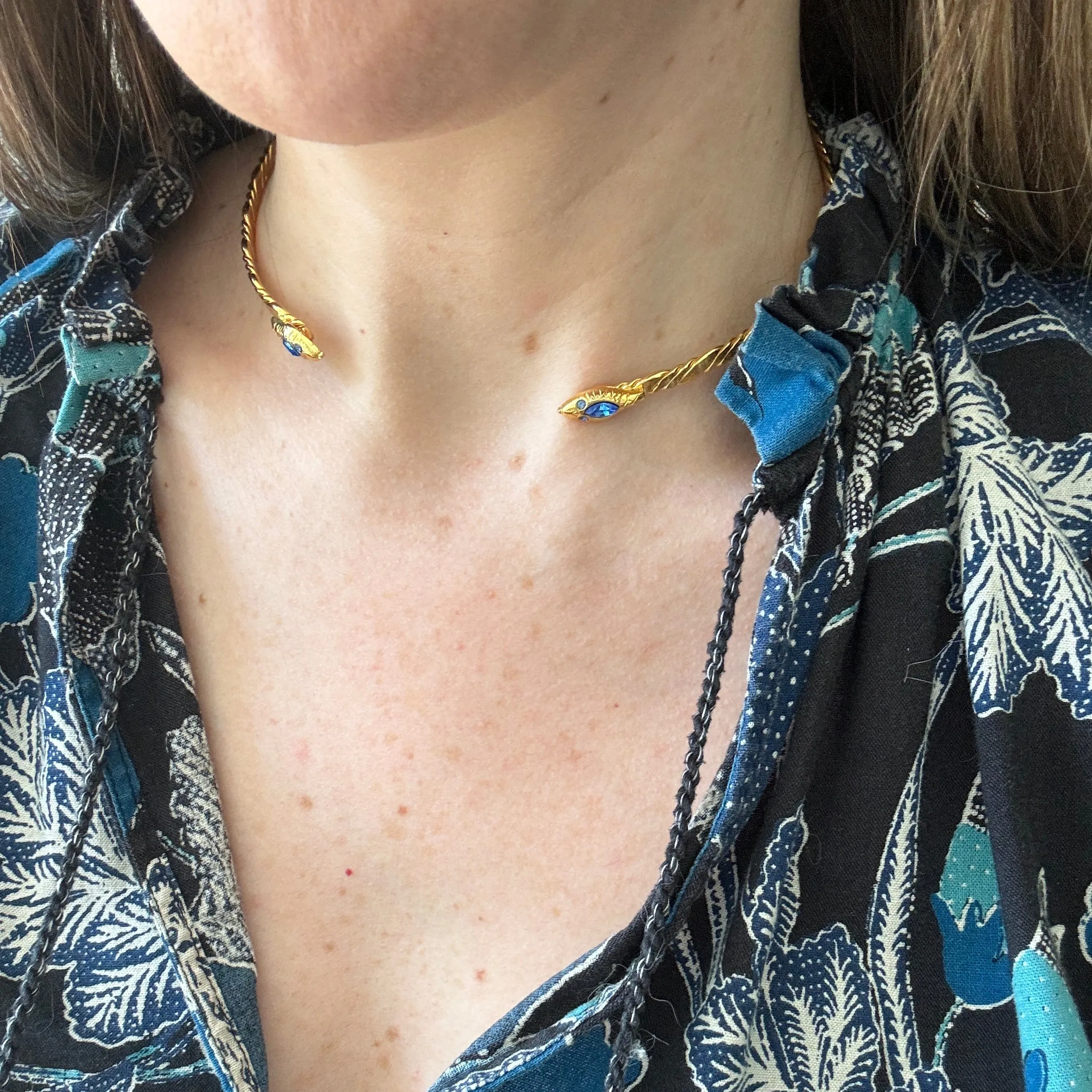 Delicate French Double Gold Snake Collar Necklace