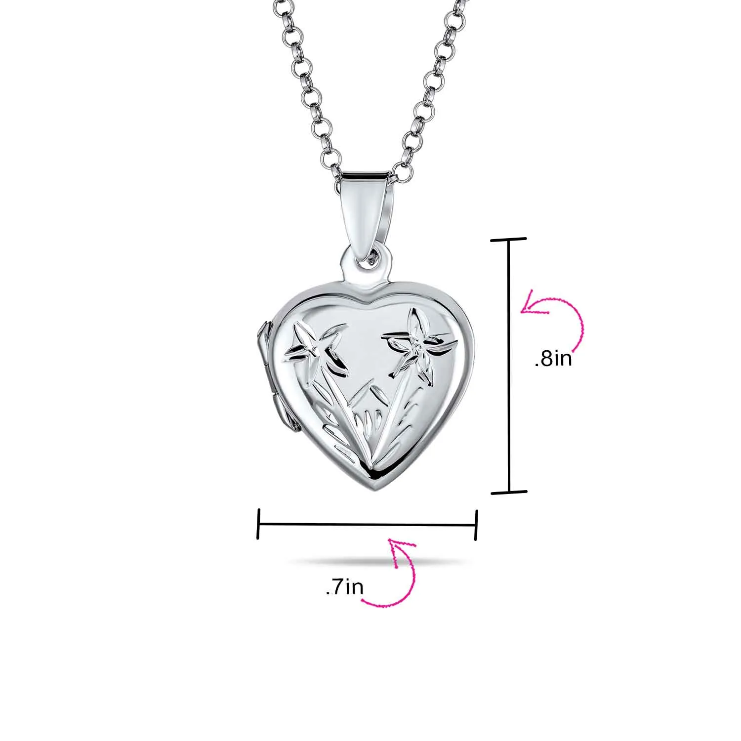 Delicate Vintage Floral Heart Photo Silver Locket Necklace Pendant