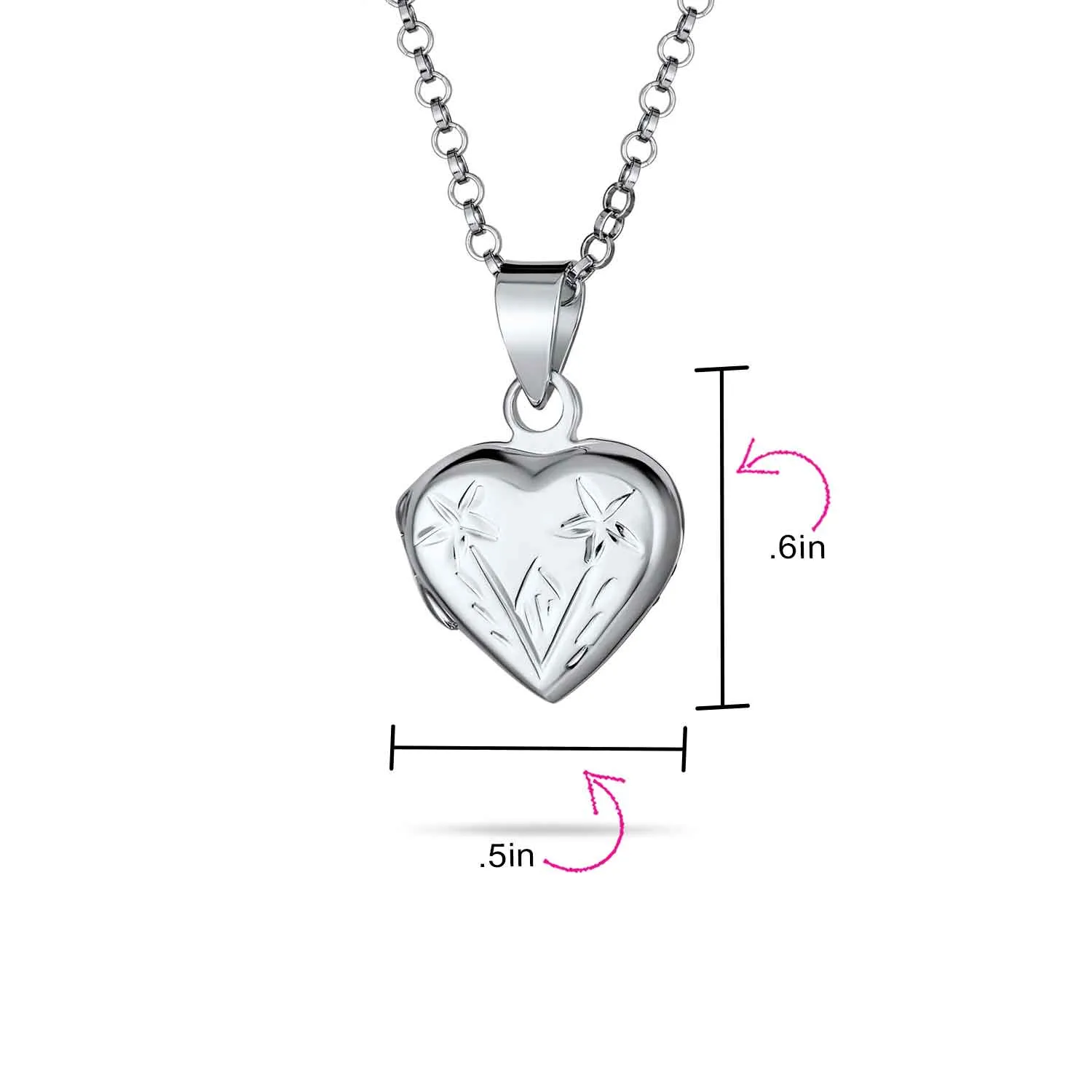 Delicate Vintage Floral Heart Photo Silver Locket Necklace Pendant