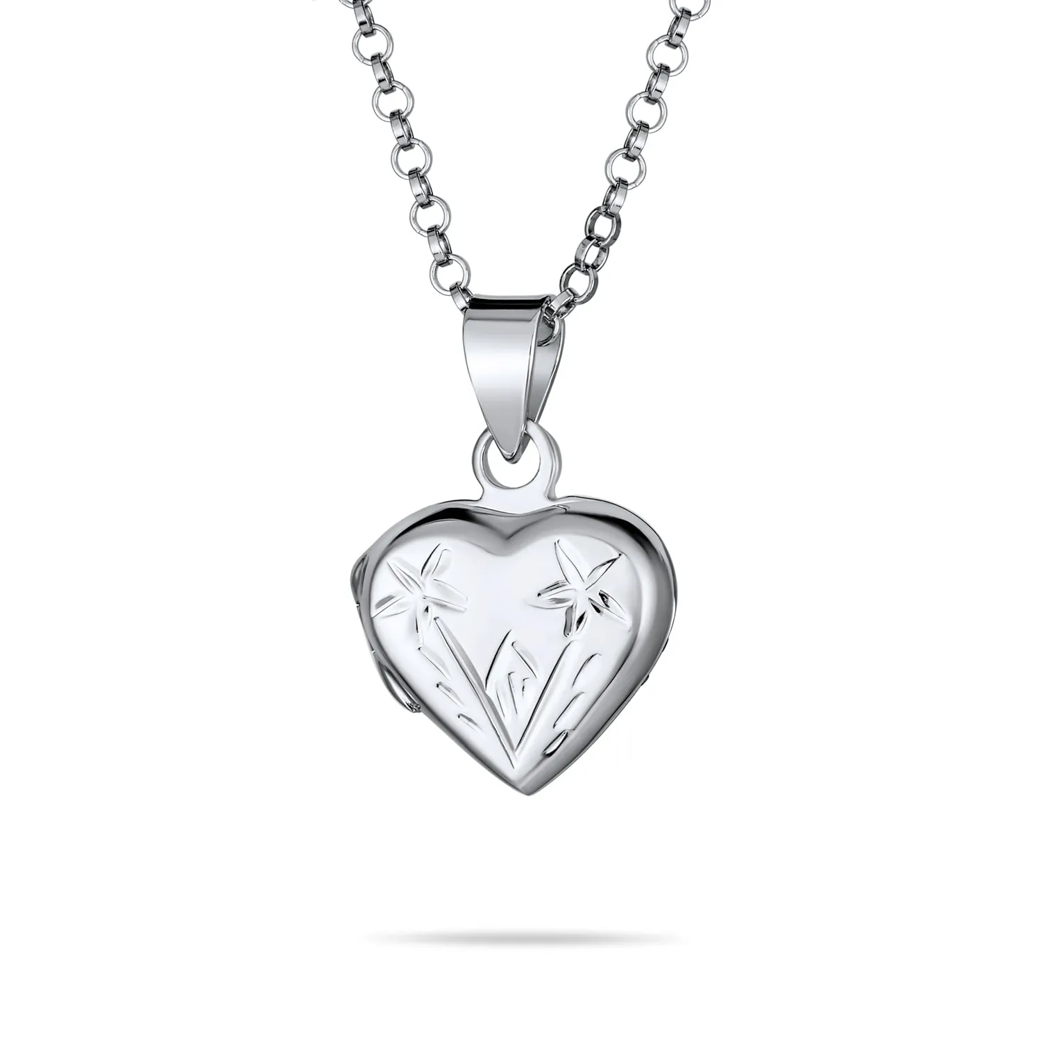 Delicate Vintage Floral Heart Photo Silver Locket Necklace Pendant