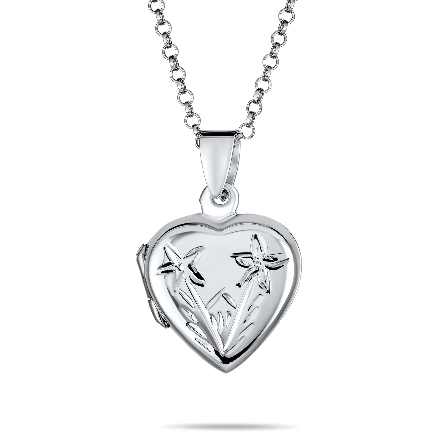 Delicate Vintage Floral Heart Photo Silver Locket Necklace Pendant