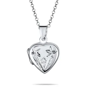 Delicate Vintage Floral Heart Photo Silver Locket Necklace Pendant