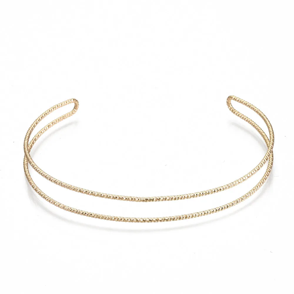 DOUBLE GOLD - Double Band Textured Cuff - Accent Bracelet