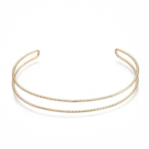 DOUBLE GOLD - Double Band Textured Cuff - Accent Bracelet