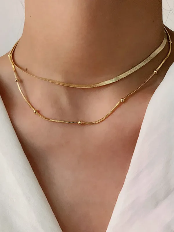 Double Layered Snake Chain Solid Color Necklaces Accessories