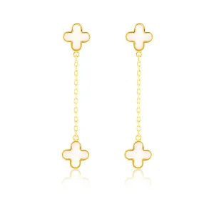 Double Mother Of Pearl Quatrefoil & Chain Drop Earrings