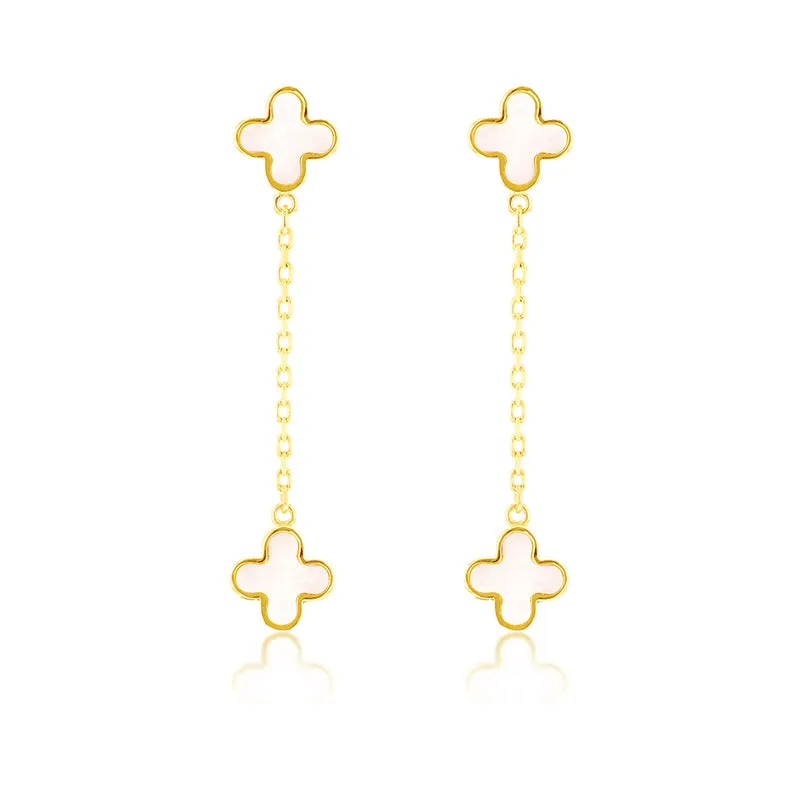 Double Mother Of Pearl Quatrefoil & Chain Drop Earrings