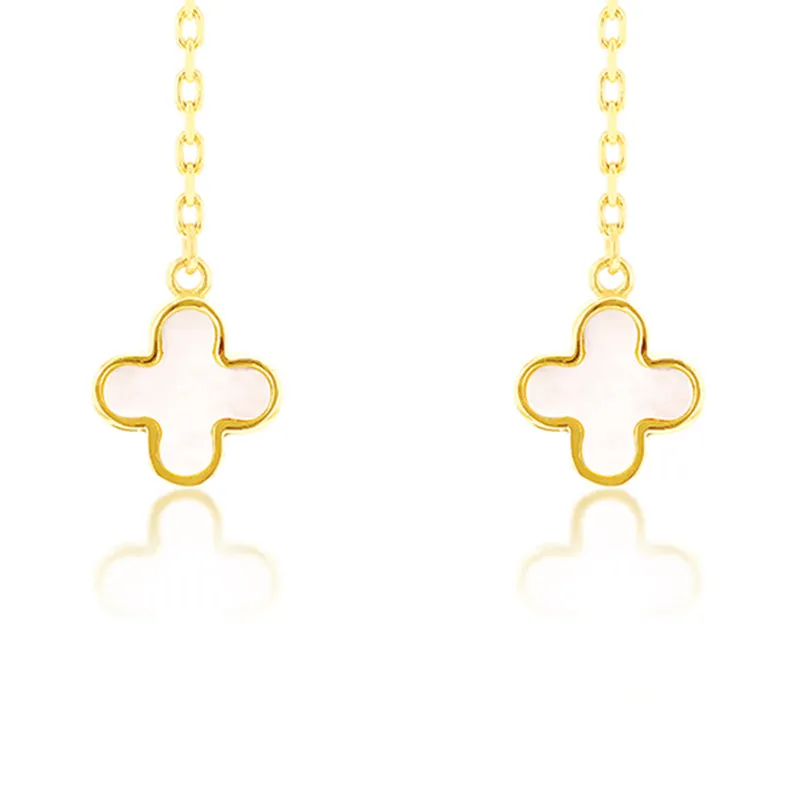 Double Mother Of Pearl Quatrefoil & Chain Drop Earrings