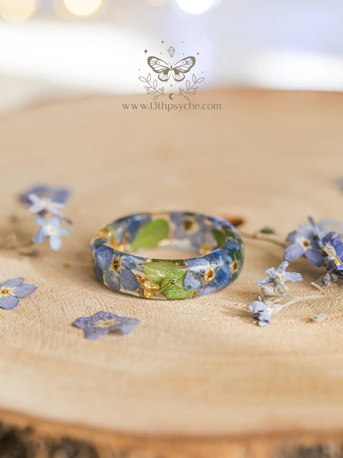 Dried forget me not flowers resin ring