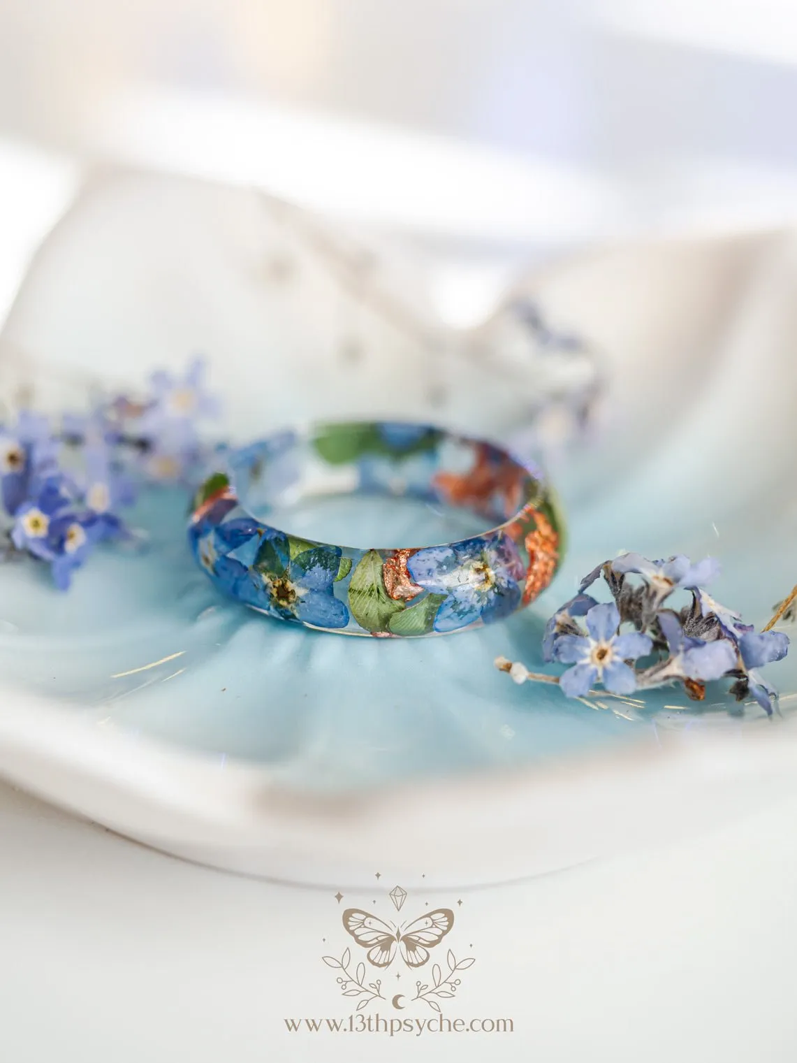Dried forget me not flowers resin ring