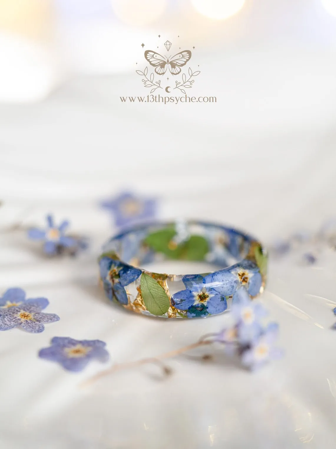 Dried forget me not flowers resin ring
