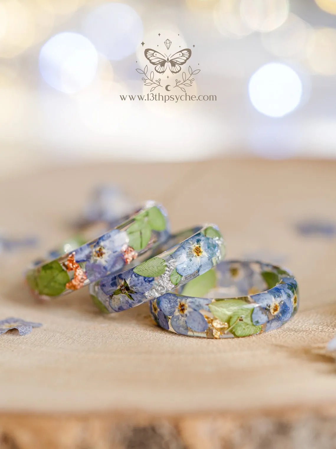 Dried forget me not flowers resin ring