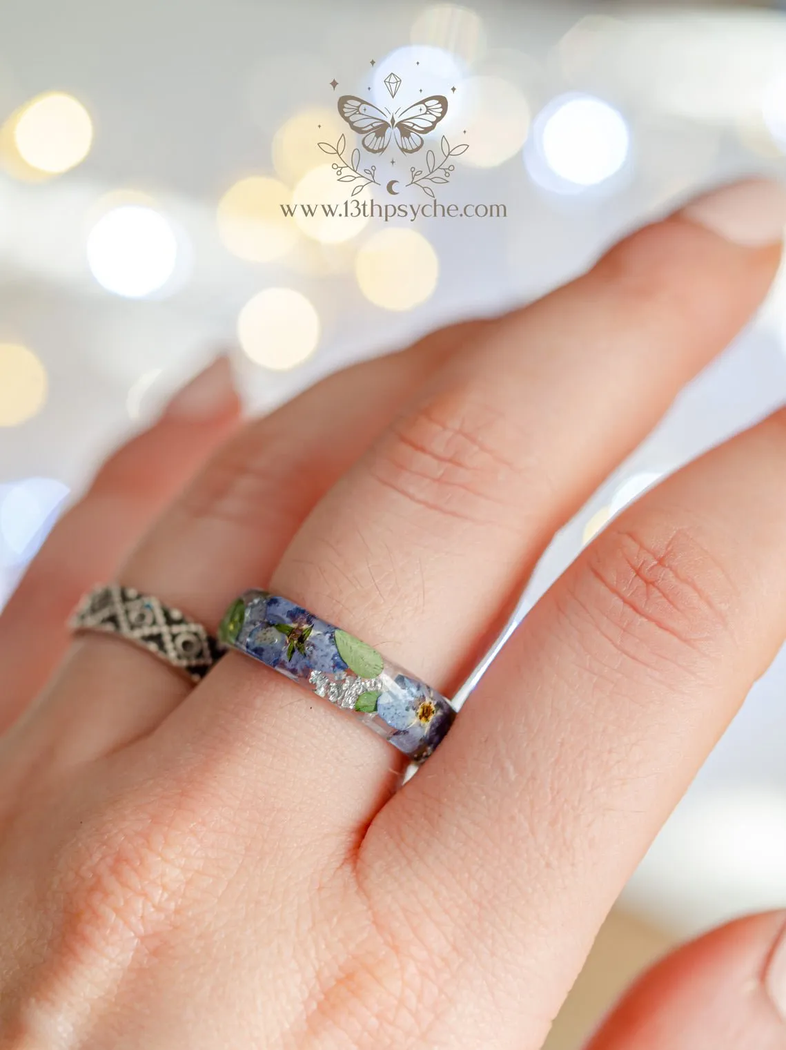 Dried forget me not flowers resin ring