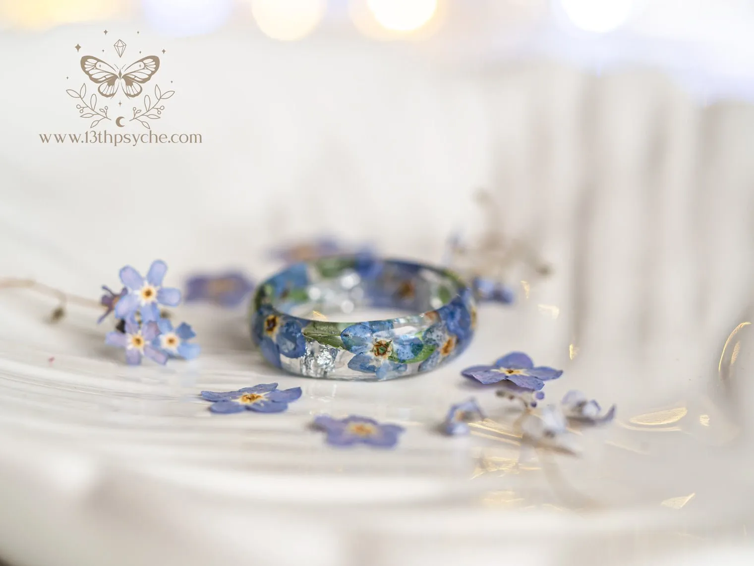 Dried forget me not flowers resin ring