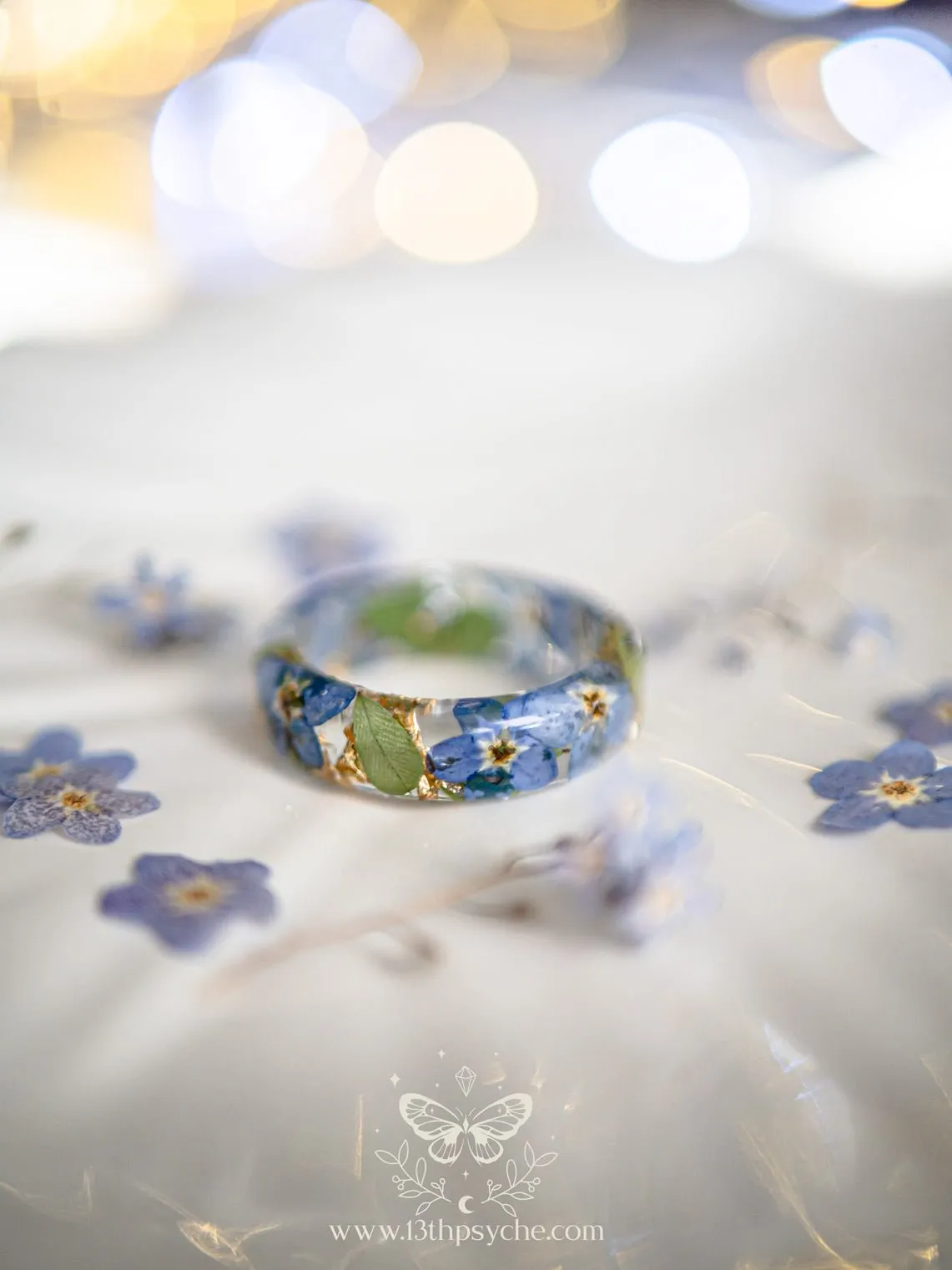 Dried forget me not flowers resin ring