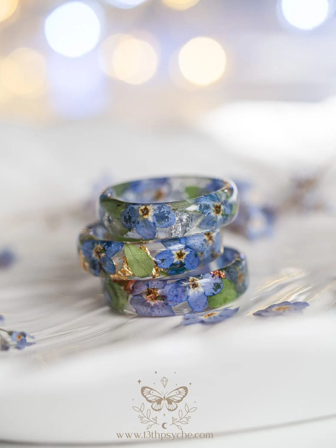 Dried forget me not flowers resin ring