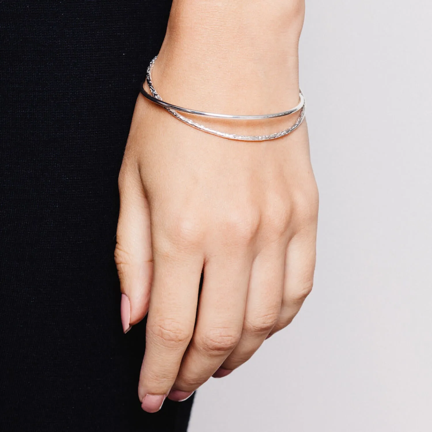 Dual Textured Meteorite Bangle Silver