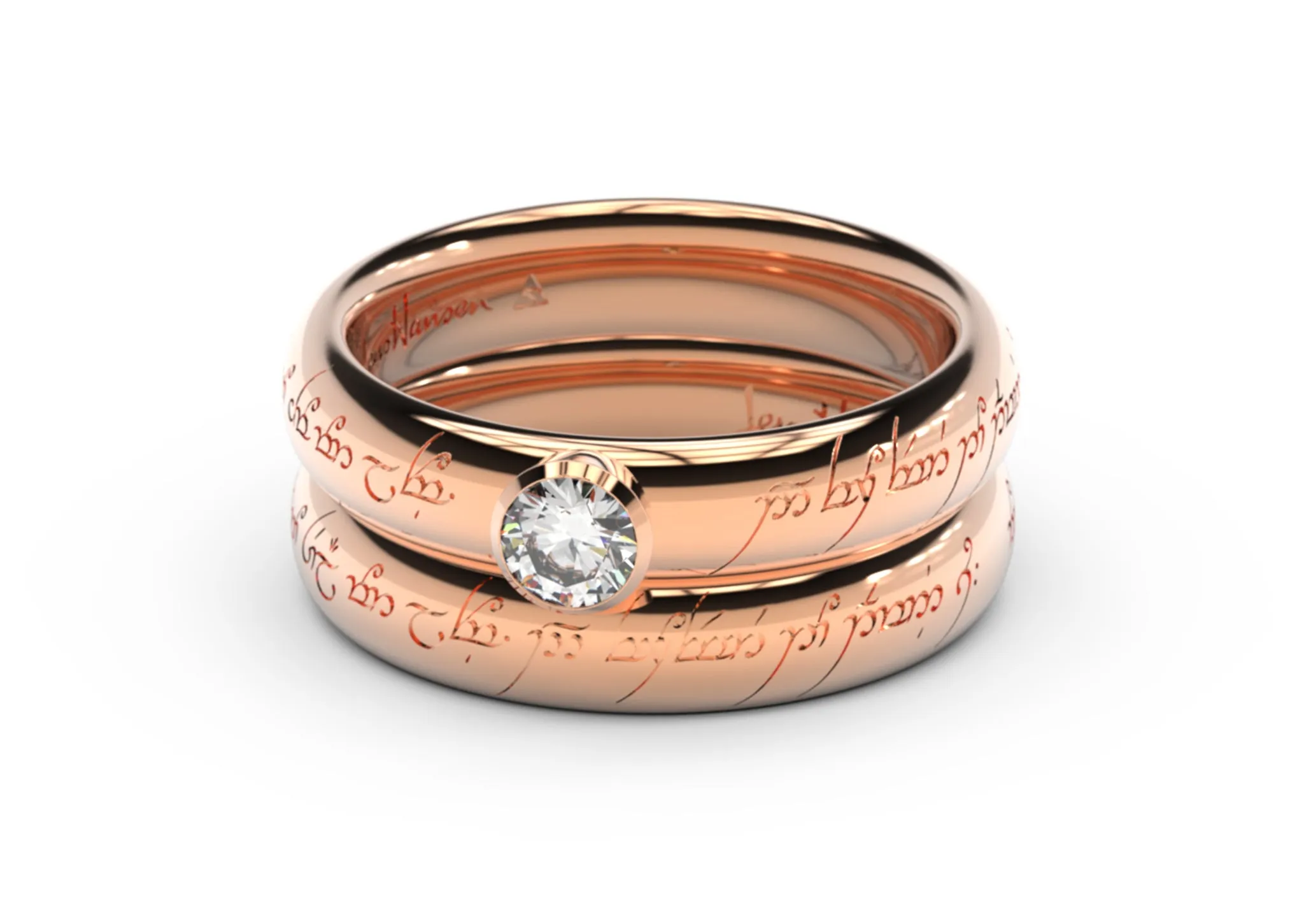 Elegant Elvish Engagement Ring, Red Gold