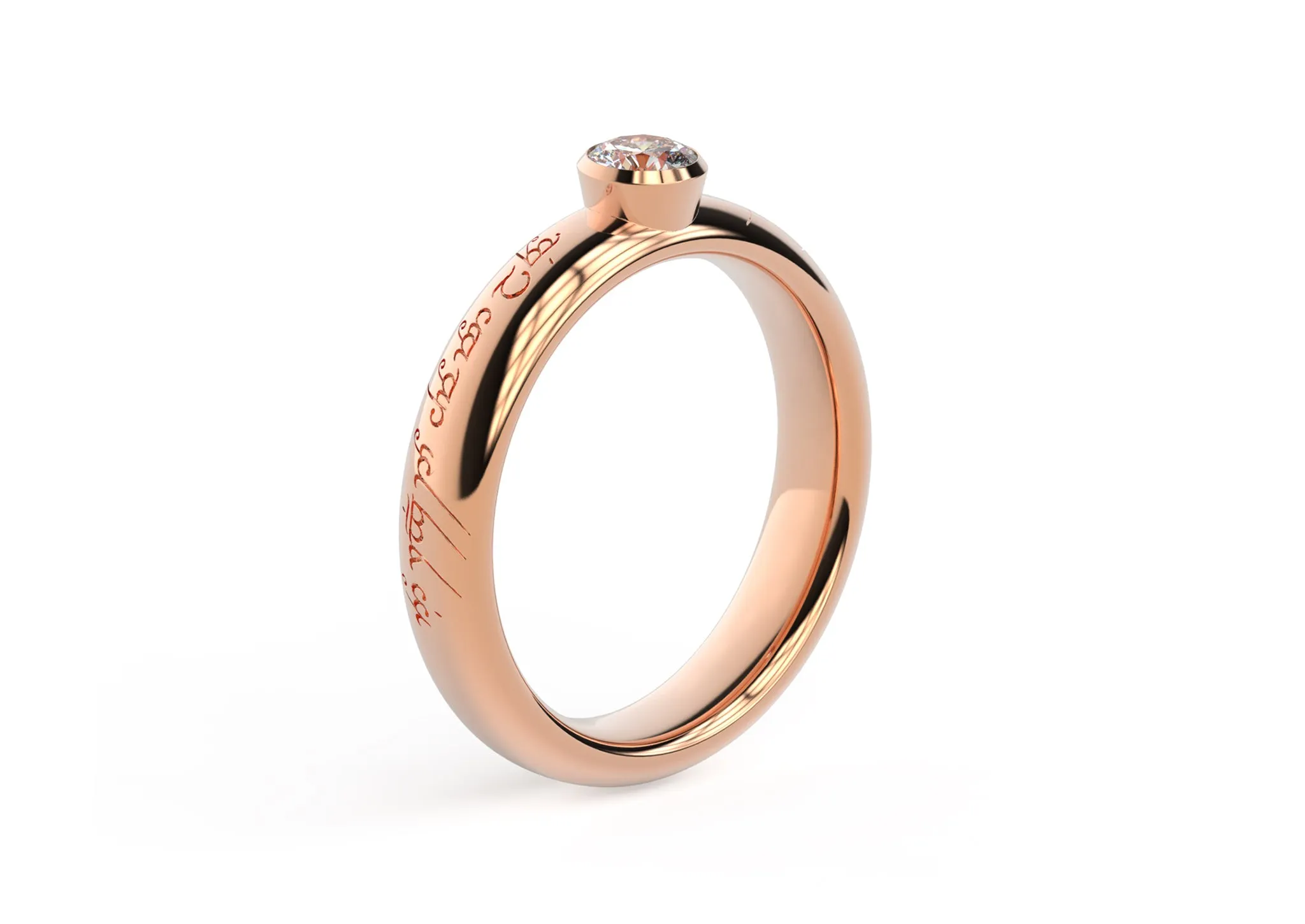 Elegant Elvish Engagement Ring, Red Gold