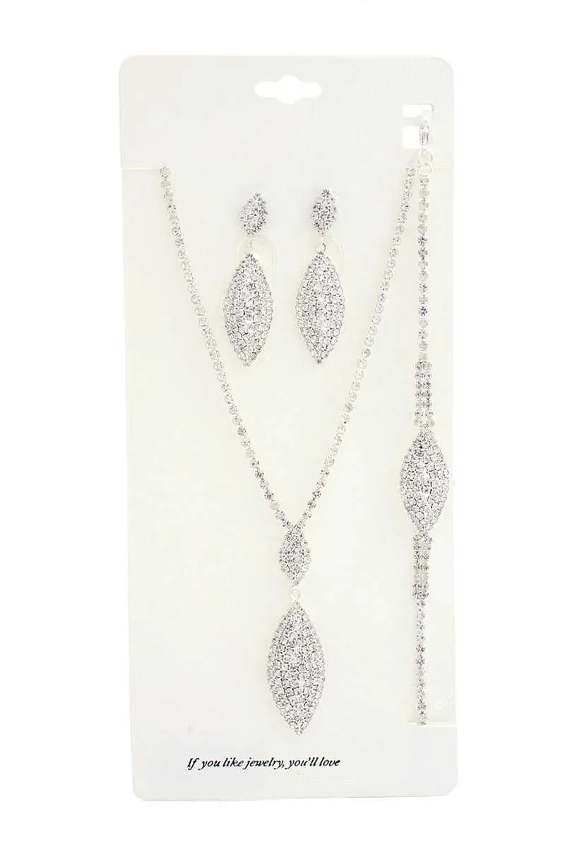 Elegant Marquise Rhinestone Bracelet Necklace Set