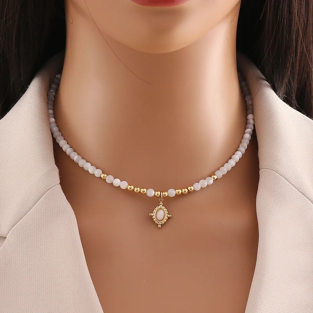 Ellipse Geometric Natural Stone Handmade Necklaces