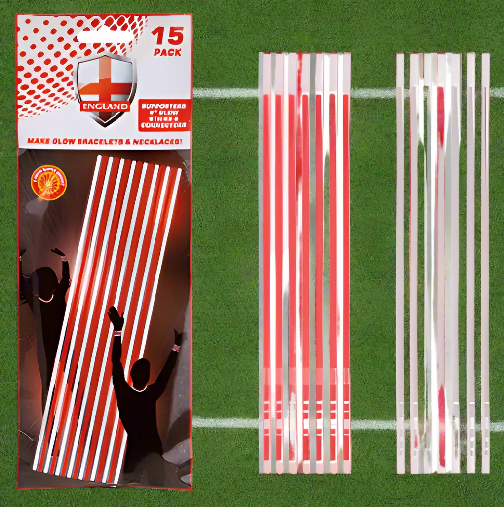 EUFA EURO 2024 England Glow Stick Connectors 15 Pack - 20cm x 5mm