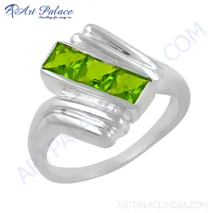 Extra Shine Green Cubic Zirconia Gemstone Silver Ring - 925 Sterling Jewelry