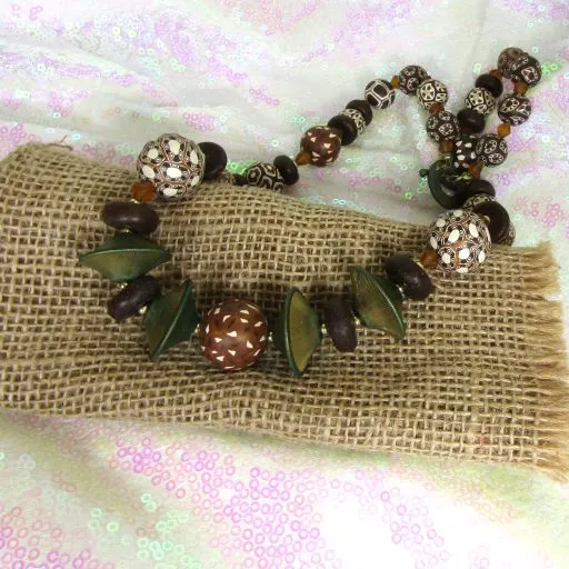 Fair Trade Chocolate & Cream Samunnat Beaded Necklace