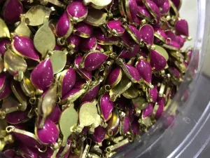 Fuchsia Pink Drop Metal Kundan Stone (With Enamel- 12x6 mm)