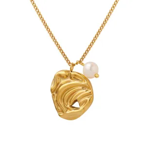 Geometric Pendant Pearl Charm Necklace