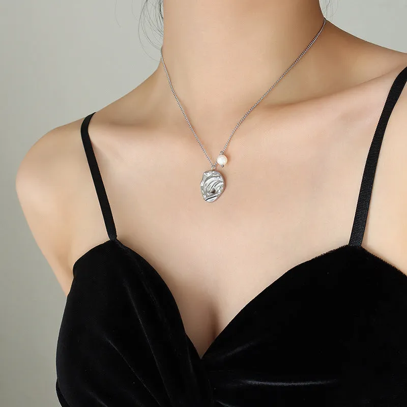 Geometric Pendant Pearl Charm Necklace