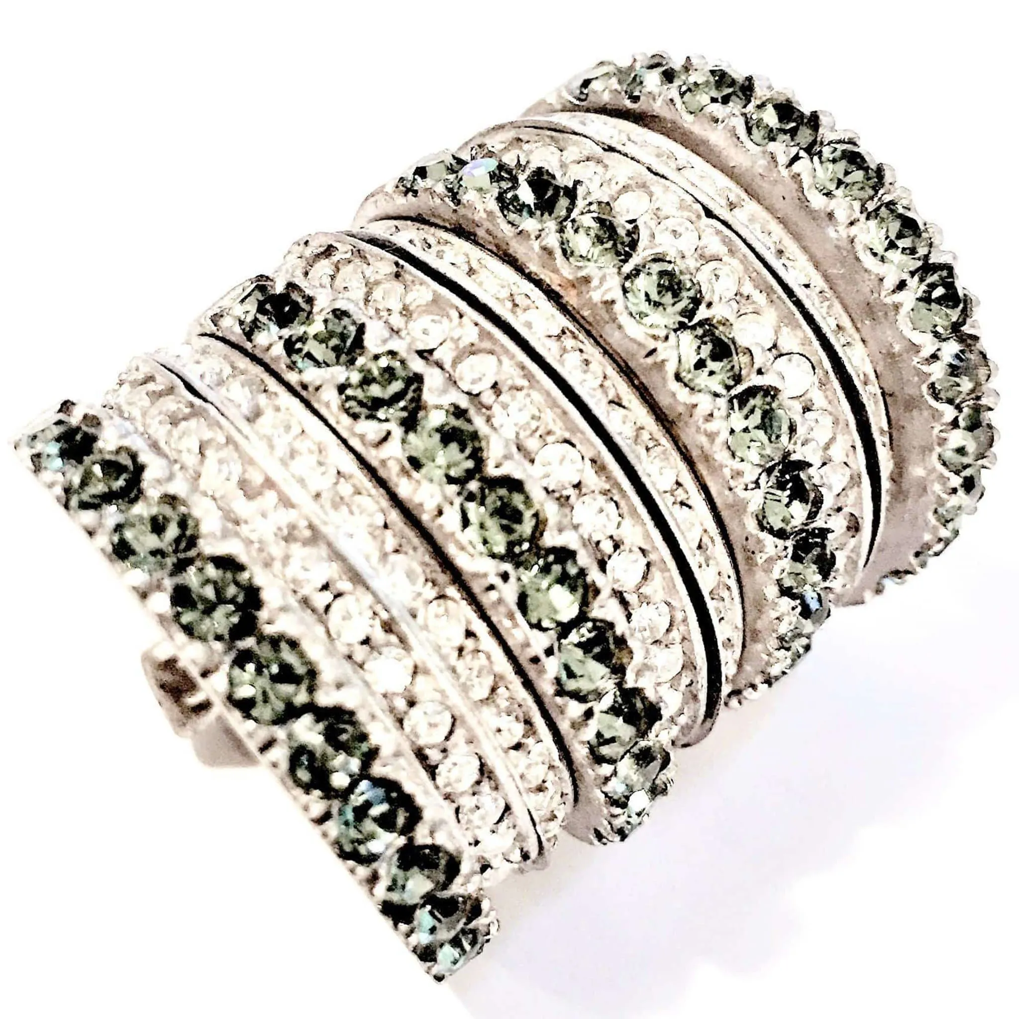 Giora Multiple Ring in Bronze With White and Green Swarovski Crystals