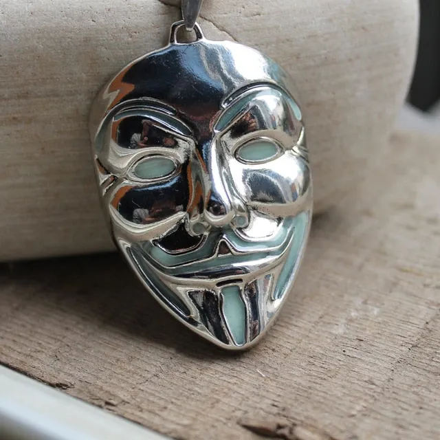 Glow in the Dark Guy Fawkes Mask Necklace