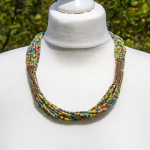 Gold & Multicoloured Glass Bead Necklace