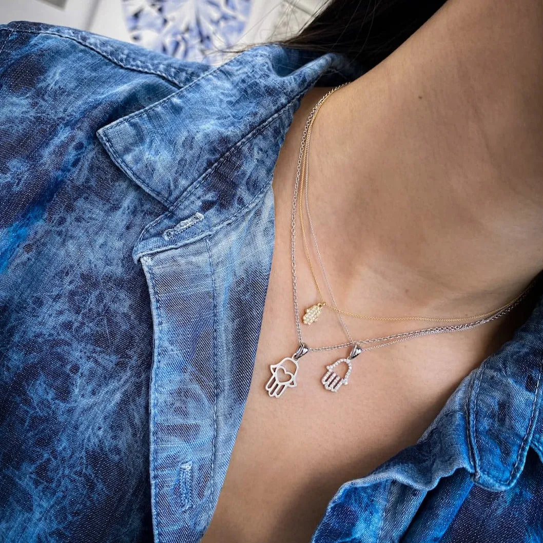 Gold Hamsa Necklace with Heart