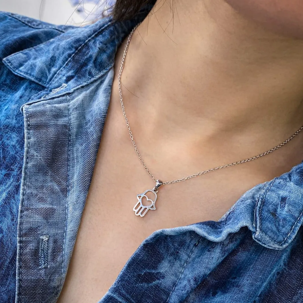 Gold Hamsa Necklace with Heart