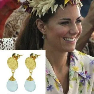 Gold Plated Aqua Chalcedony Drop Earrings