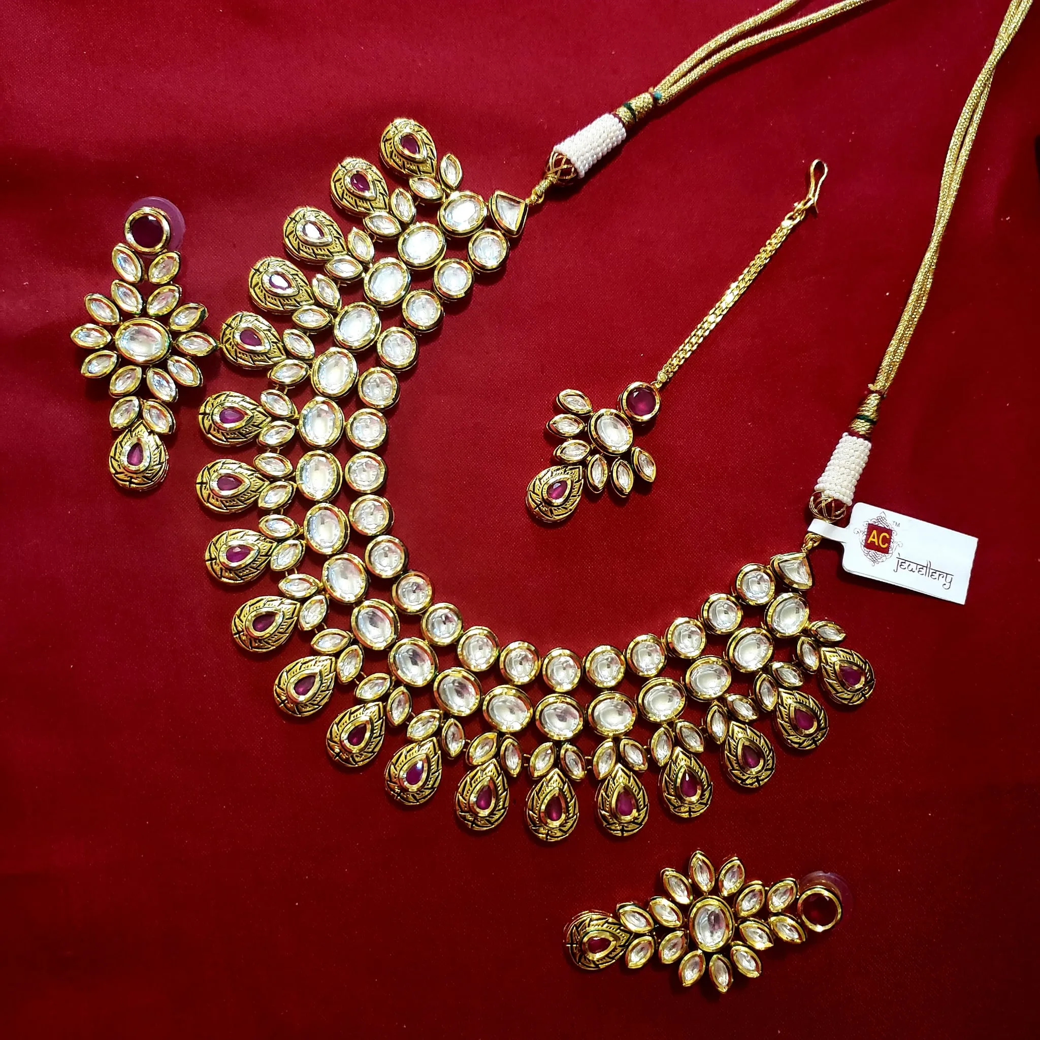Gold Plated Semi-Precious Ruby Kundan Set