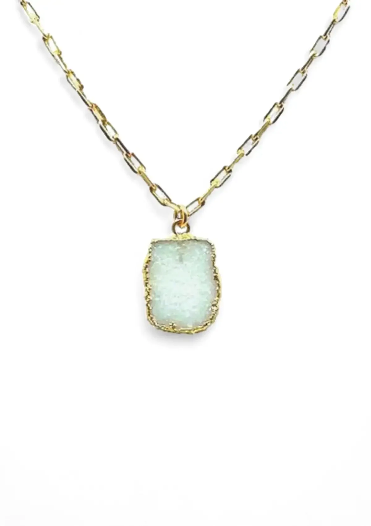 Gold   White Druzy Rectangle Necklace