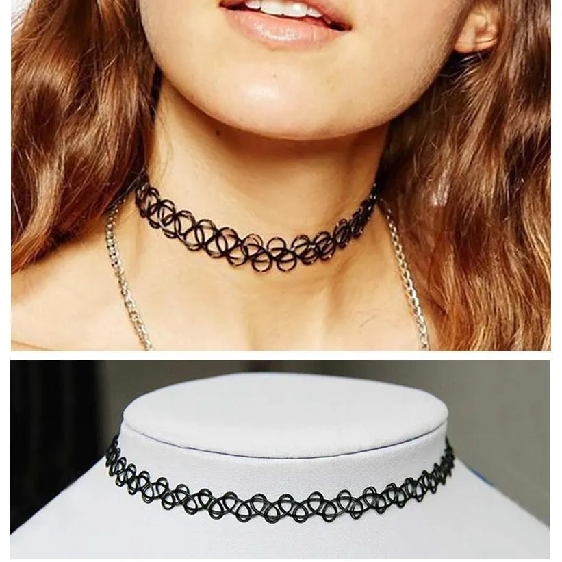 Gothic Elastic Necklace Stretch Tattoo Choker - 5 Colours