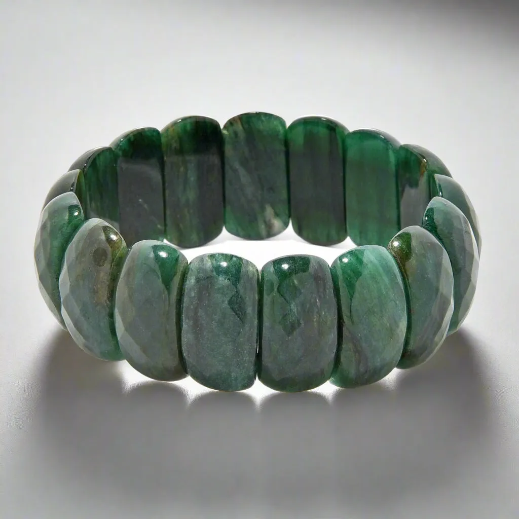 Green Jasper Faceted Gemstone Bead Elastic Bracelet